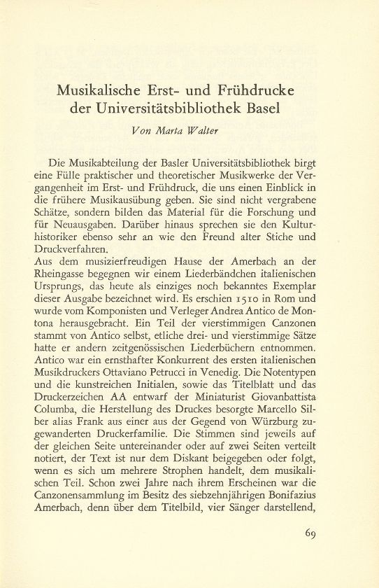 Musikalische Erst- und Frühdrucke der Universitätsbibliothek Basel – Seite 1