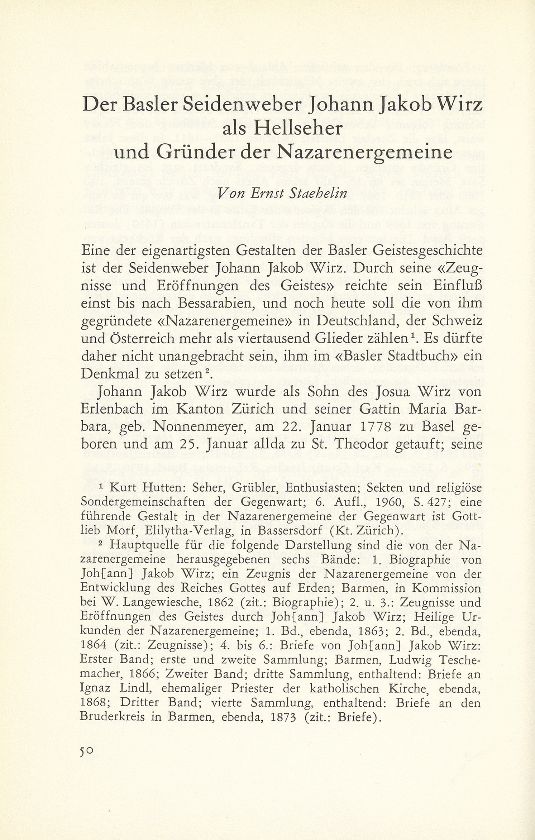 Der Basler Seidenbandweber Johann Jakob Wirz als Hellseher und Gründer der Nazarenergemeine – Seite 1