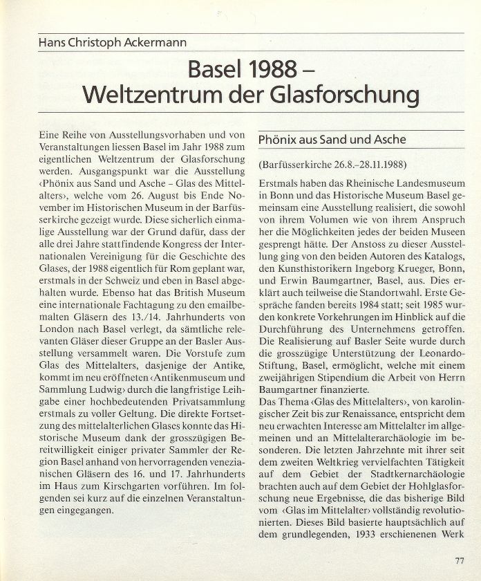 Basel 1988 – Weltzentrum der Glasforschung – Seite 1