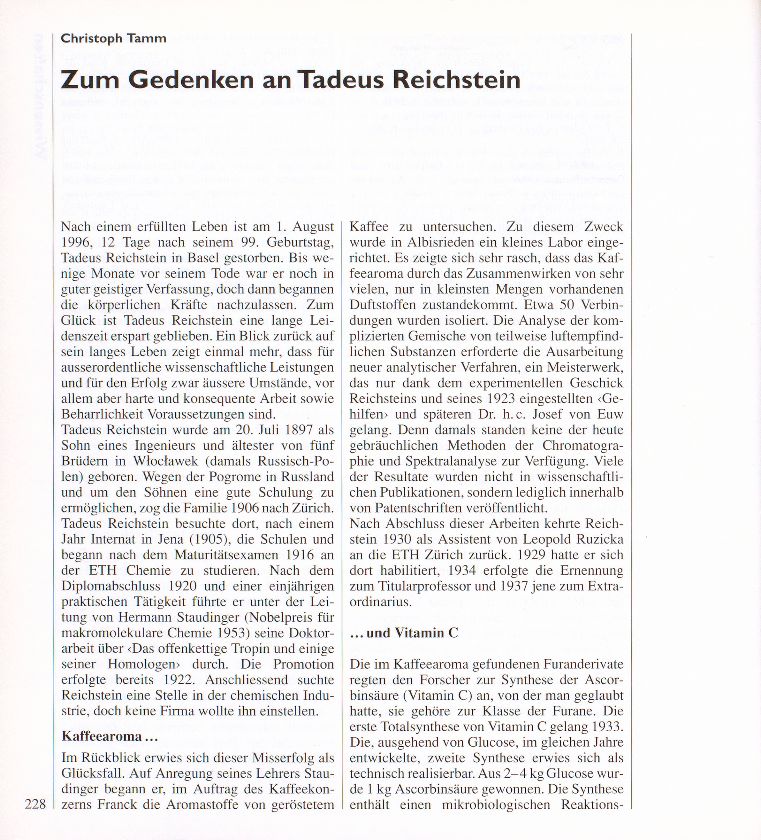 Zum Gedenken an Tadeus Reichstein – Seite 1