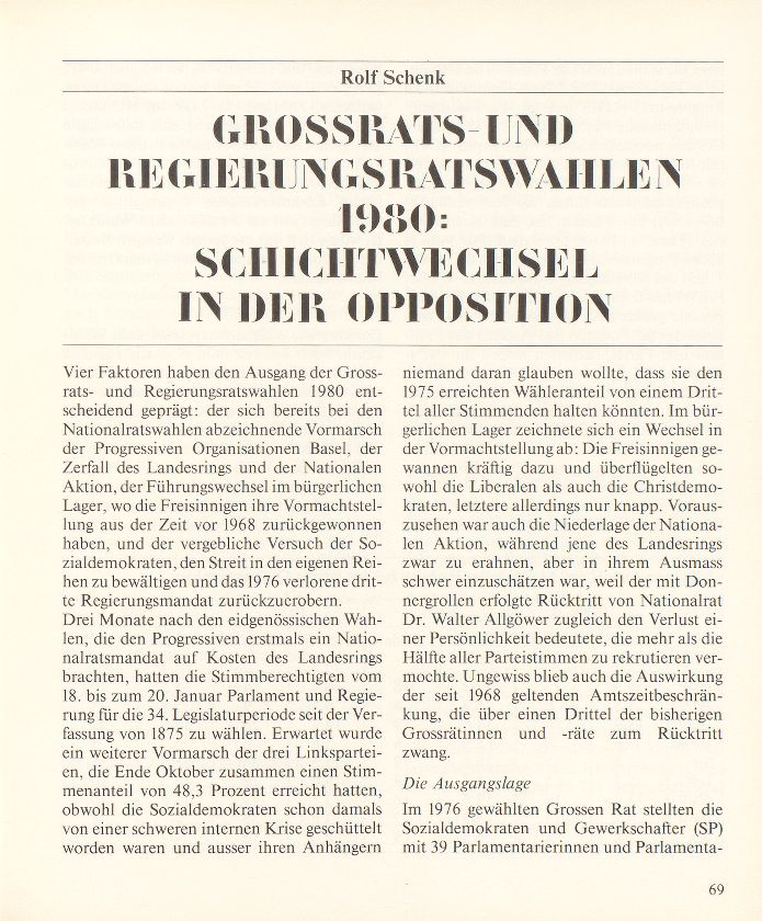 Grossrats- und Regierungsratswahlen 1980: Schichtwechsel in der Opposition – Seite 1