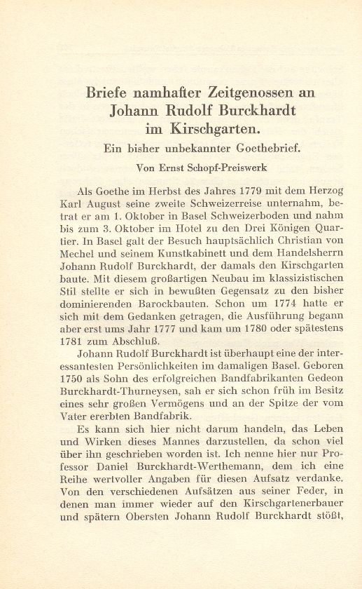 Briefe namhafter Zeitgenossen an Johann Rudolf Burckhardt im Kirschgarten – Seite 1