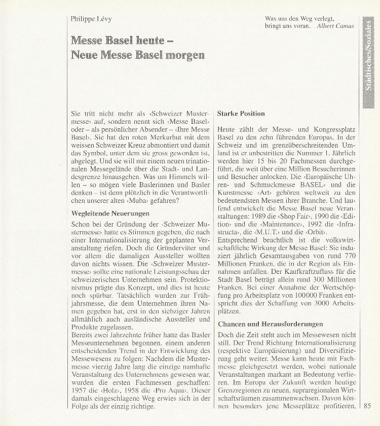 Messe Basel heute – Neue Messe Basel morgen – Seite 1