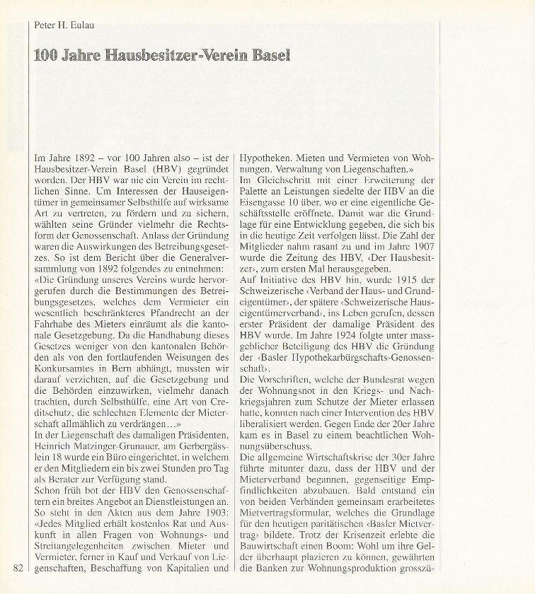 100 Jahre Hausbesitzer-Verein Basel – Seite 1