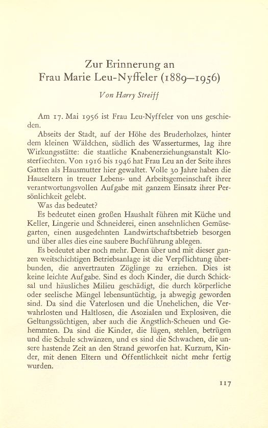 Zur Erinnerung an Frau Marie Leu-Nyffeler (1889-1956) – Seite 1