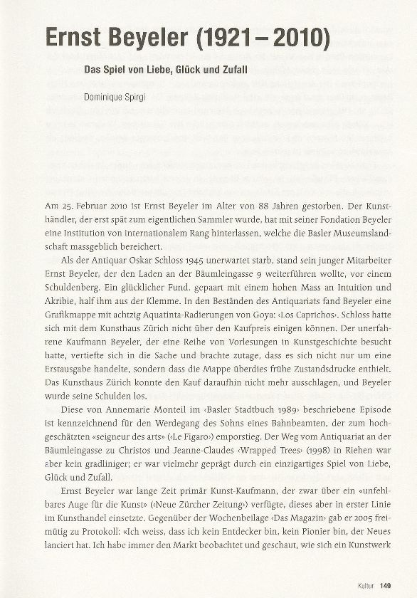Ernst Beyeler (1921-2010). Das Spiel von Liebe, Glück und Zufall – Seite 1