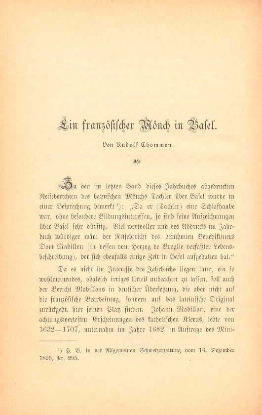 Ein französischer Mönch in Basel [Joh. Mabillon] – Seite 1