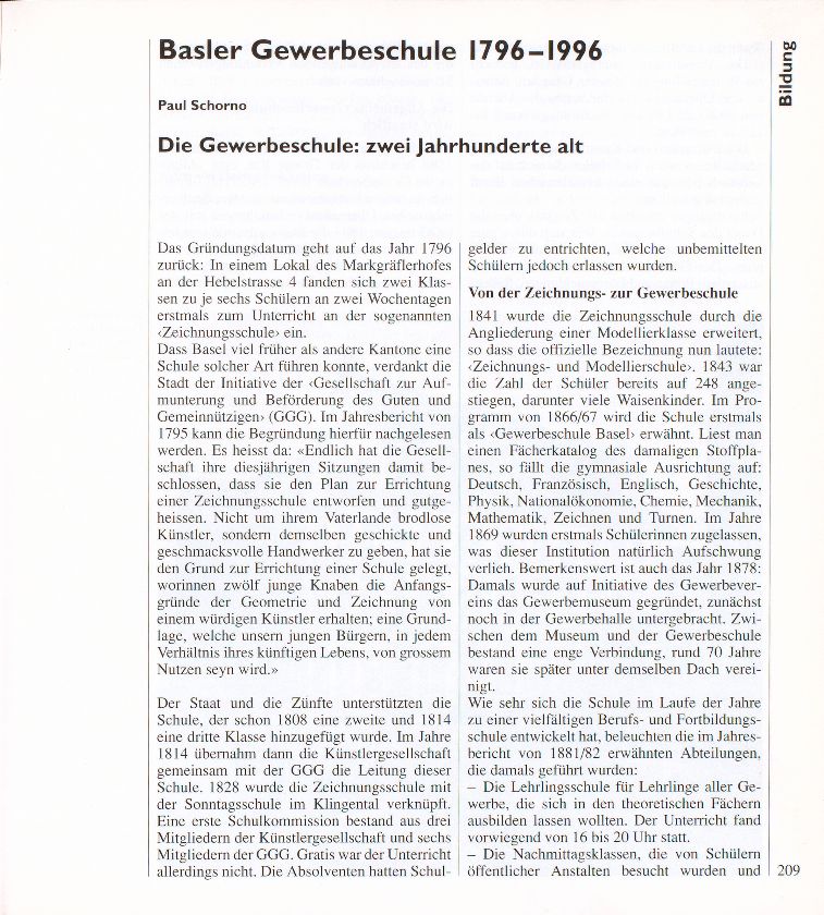Basler Gewerbeschule 1796-1996 – Seite 1