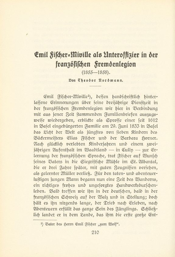 Emil Fischer-Miville als Unteroffizier in der französischen Fremdenlegion (1855-1858) – Seite 1