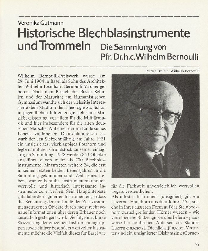 Historische Blechblasinstrumente und Trommeln. (Die Sammlung von Pfr. Dr. h.c. Wilhelm Bernoulli.) – Seite 1