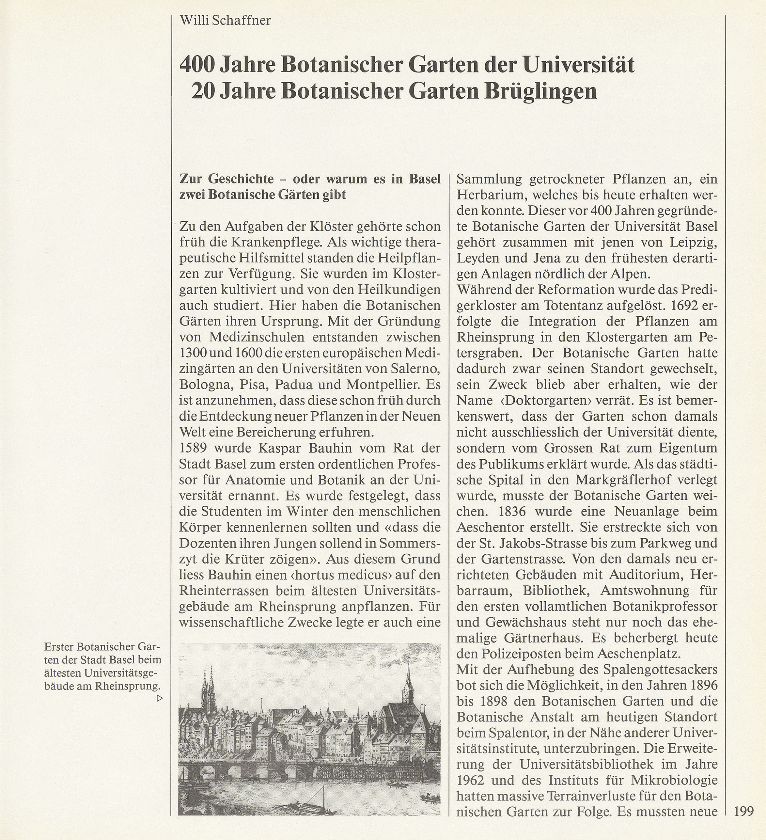 400 Jahre Botanischer Garten der Universität. 20 Jahre Botanischer Garten Brüglingen – Seite 1
