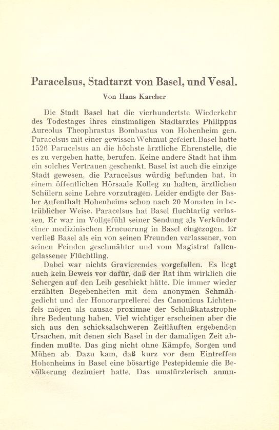 Paracelsus, Stadtarzt von Basel, und Vesal – Seite 1