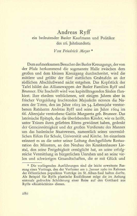 Andreas Ryff, ein bedeutender Basler Kaufmann und Politiker des 16. Jahrhunderts – Seite 1