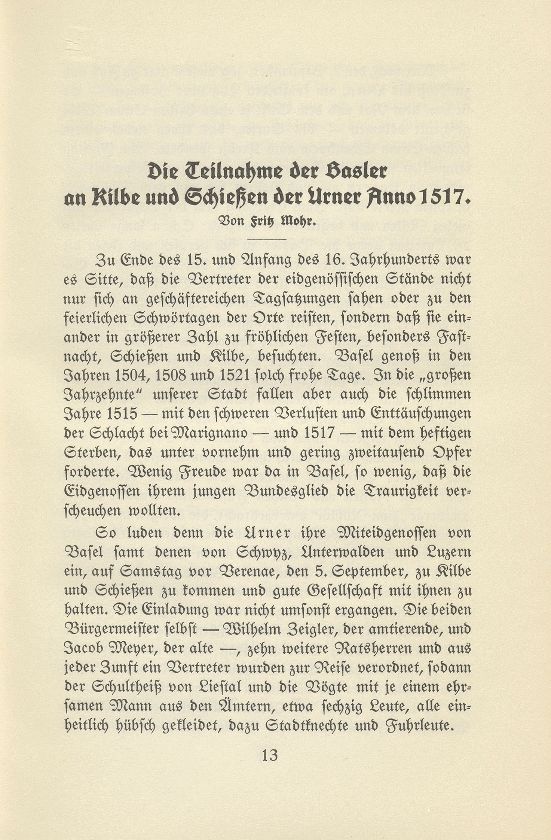 Die Teilnahme der Basler an Kilbe und Schiessen der Urner Anno 1517 – Seite 1