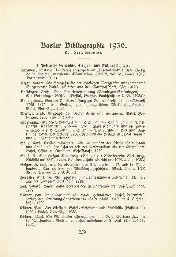 Basler Bibliographie 1930 – Seite 1