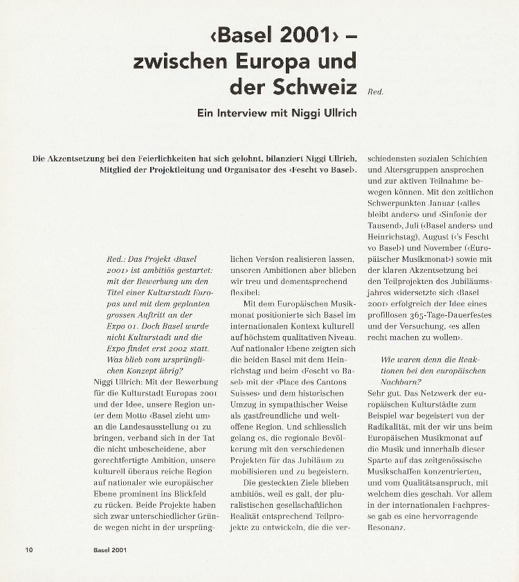 ‹Basel 2001› – zwischen Europa und der Schweiz – Seite 1