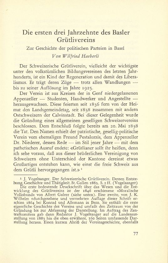 Die drei ersten Jahrzehnte des Basler Grütlivereins – Seite 1