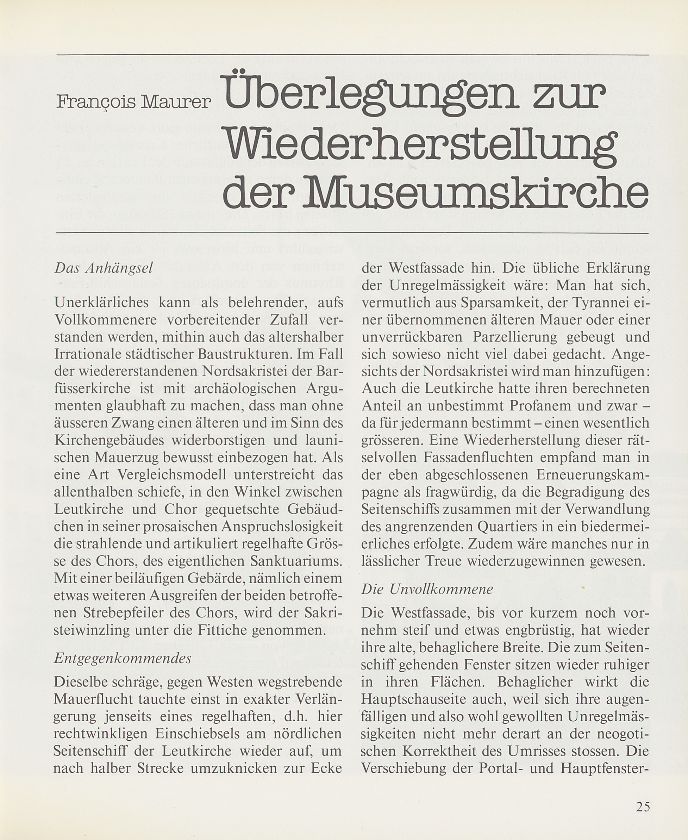 Überlegungen zur Wiederherstellung der Museumskirche – Seite 1