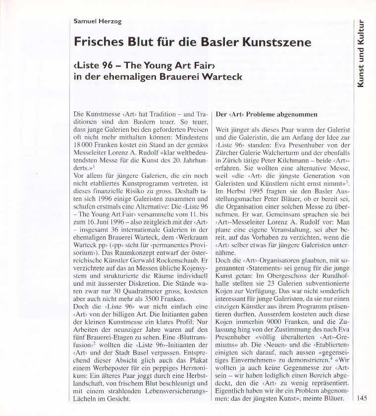 Frisches Blut für die Basler Kunstszene – ‹Liste 96 – The Young Art Fair› in der ehemaligen Brauerei Warteck – Seite 1